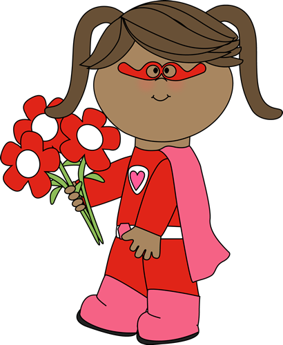 Valentine's Day Superhero Girl with Flowers Clip Art - Valentine's ...