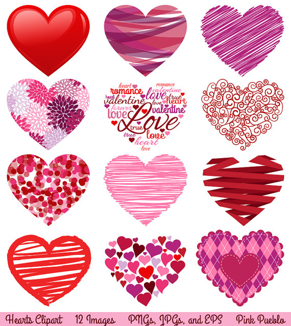 Valentine's Day Hearts Clipart Clip Art Love Clipart by PinkPueblo