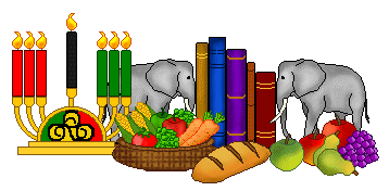 Kwanzaa Clip Art - Kwanzaa Candles and Books With Elephant Bookends