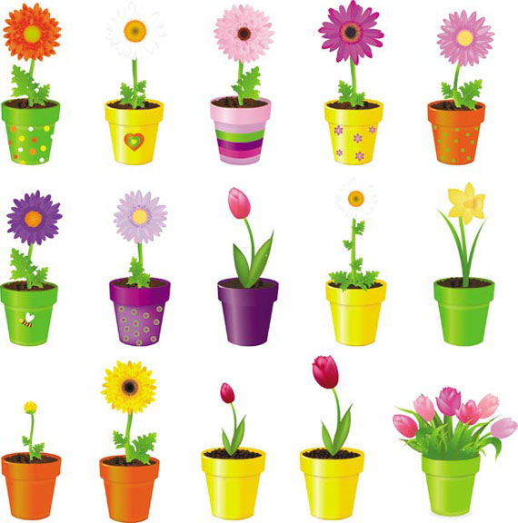 Colorful vase flower vector set | Vecto2000.com