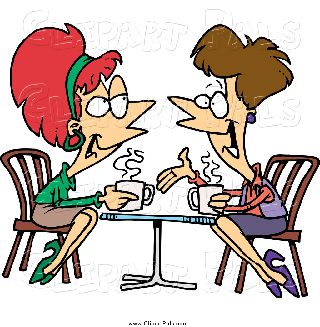 Pal Clipart of Cartoon Lady Friends Talking over Coffee by Ron ...