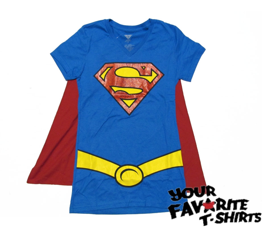 Supergirl Superman Costume Shirt with Cape Glitter Licensed ...