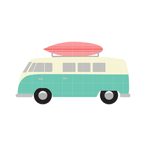 Van with Surfboard Clip Art - Quarter Clipart