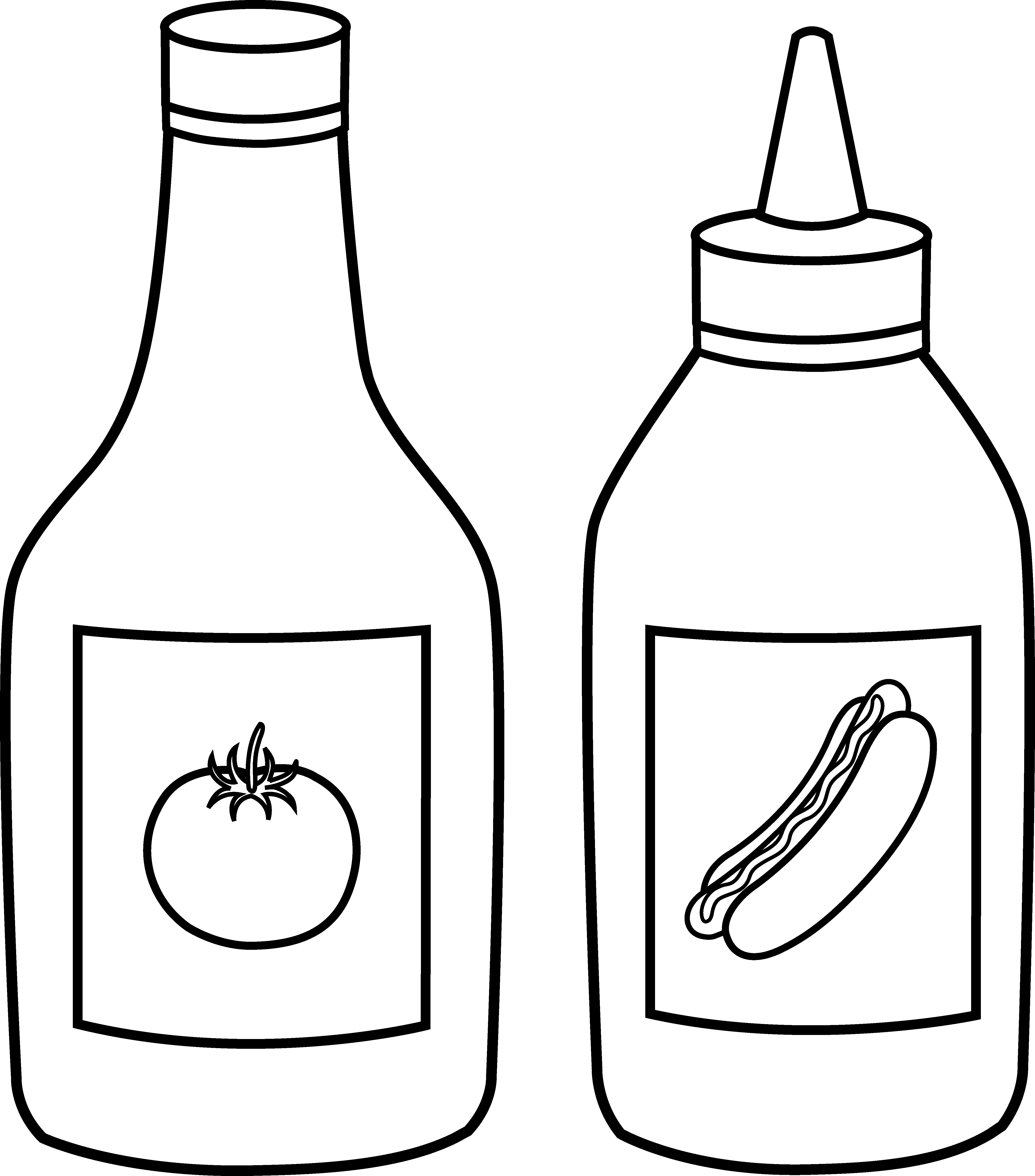 Ketchup and Mustard Line Art - Free Clip Art