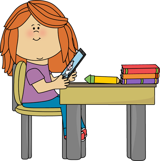 Girl Using Tablet in School Clip Art - Girl Using Tablet in School ...