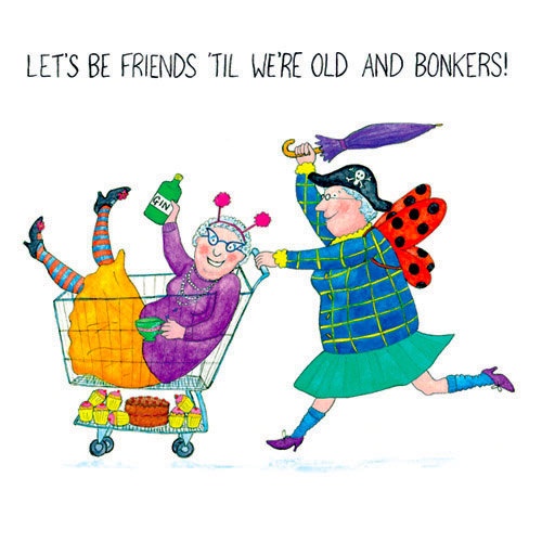 CRAZY OLD LADIES Greeting Card: Lets be friends til we're old and bon…
