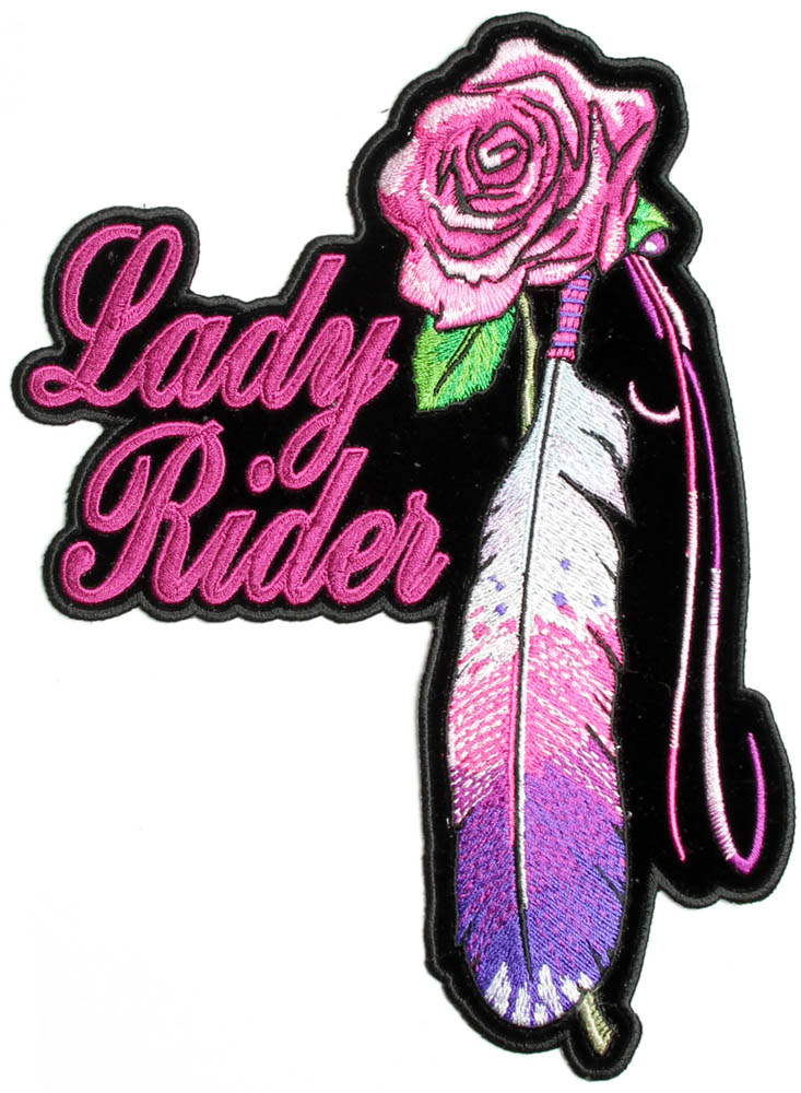 Large Lady Rider Rose with Feathers Back Patch