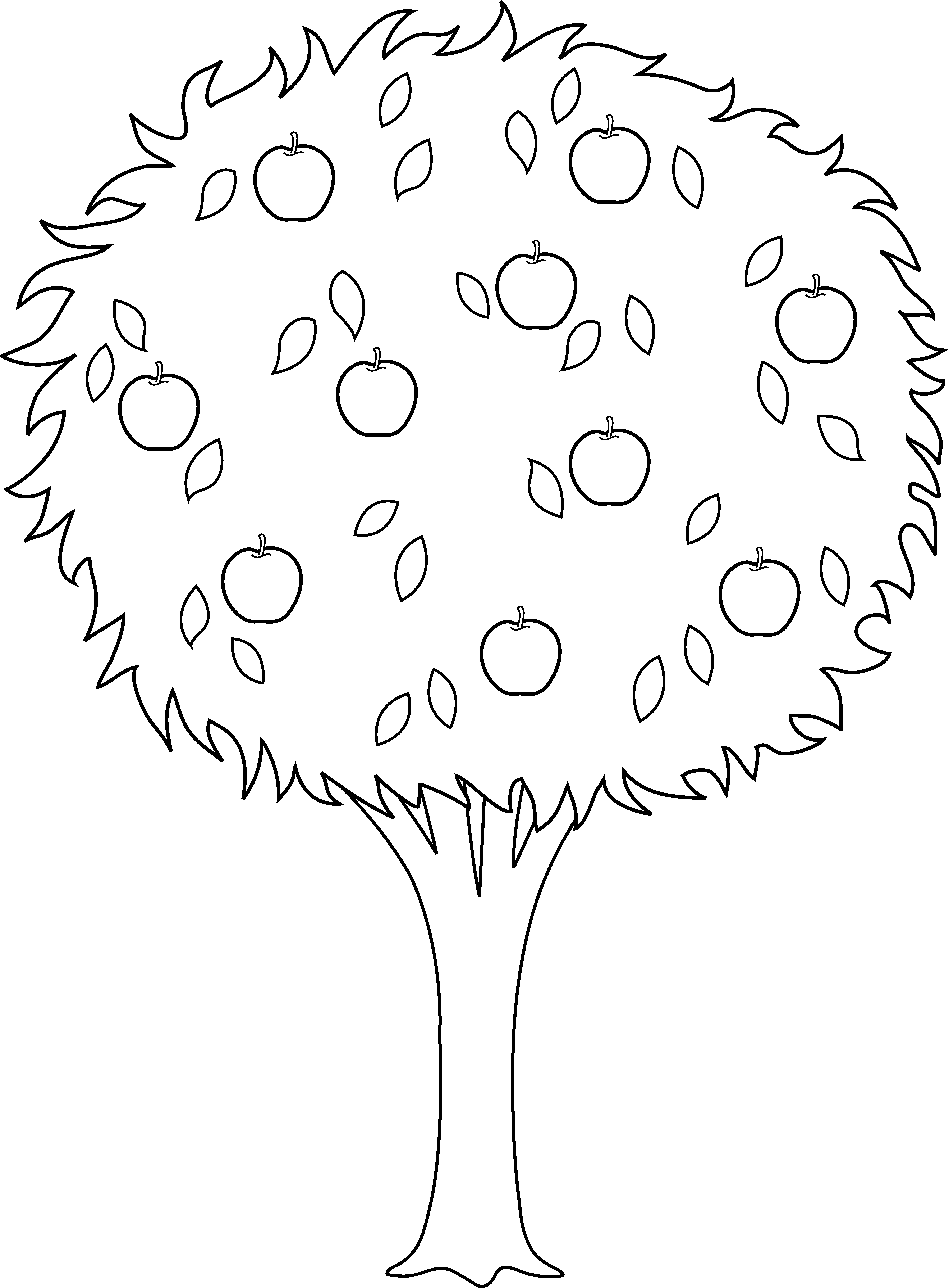 Colorable Apple Tree Outline - Free Clip Art