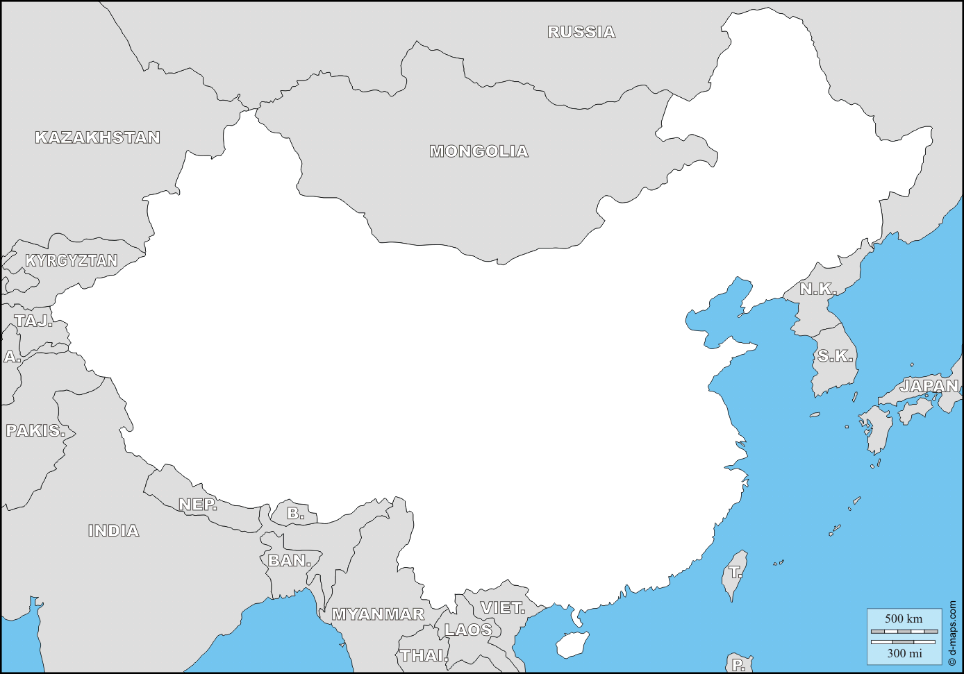 China: free map, free blank map, free outline map, free base map ...