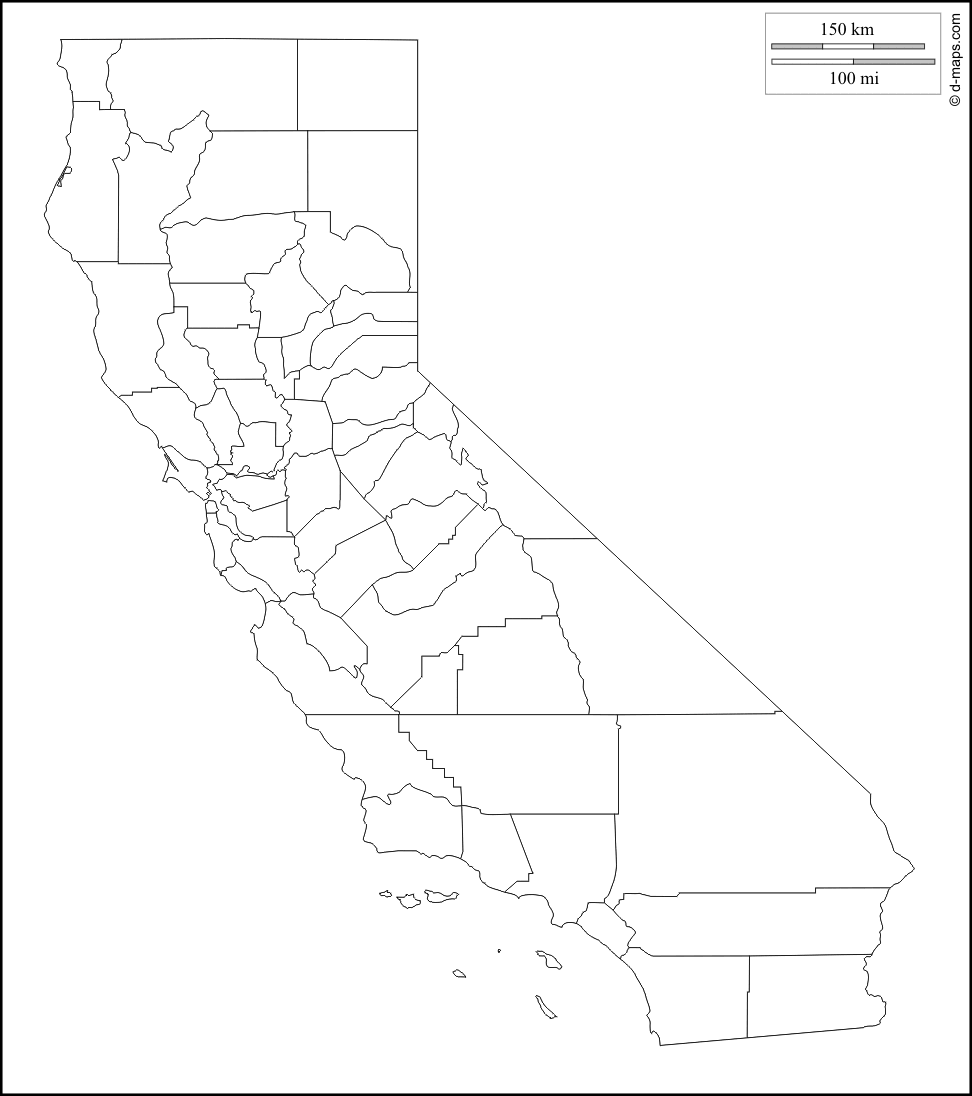 California: free map, free blank map, free outline map, free base ...