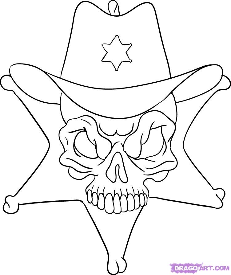 How to Draw a Sheriff Skull, Step by Step, Skulls, Pop Culture ...