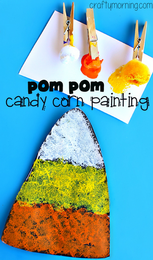 Candy Corn Craft using Pom Poms to Paint - Crafty Morning