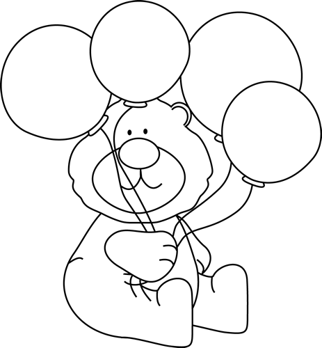 Black and White Bear with Balloons Clip Art - Black and White Bear ...