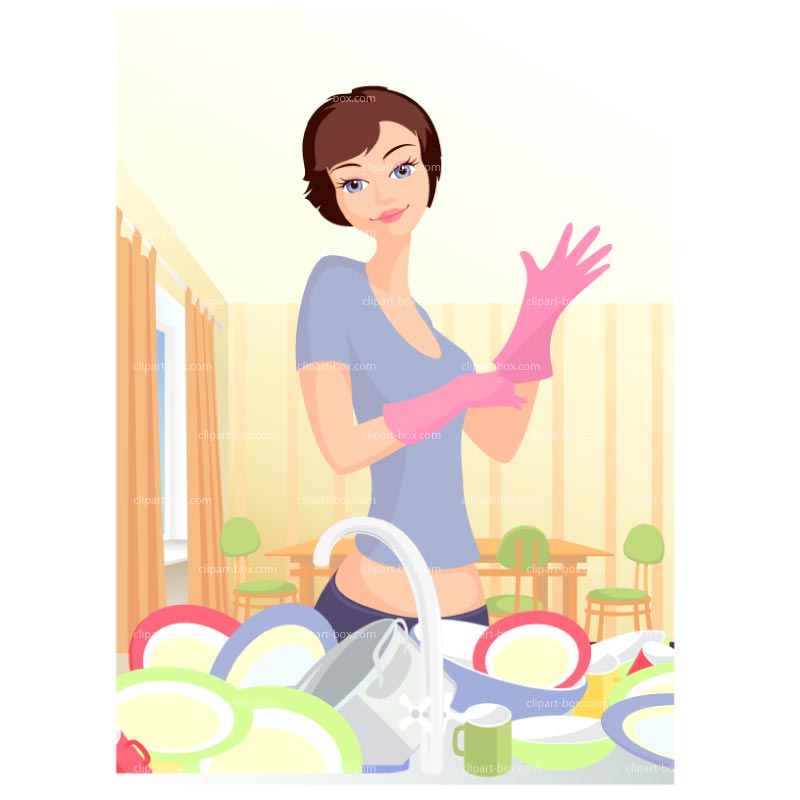 CLIPART GIRL WAHSING DISHES | Royalty free vector design