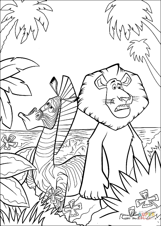 Marty and Alex Lost In the jungle Coloring page | Free Printable ...