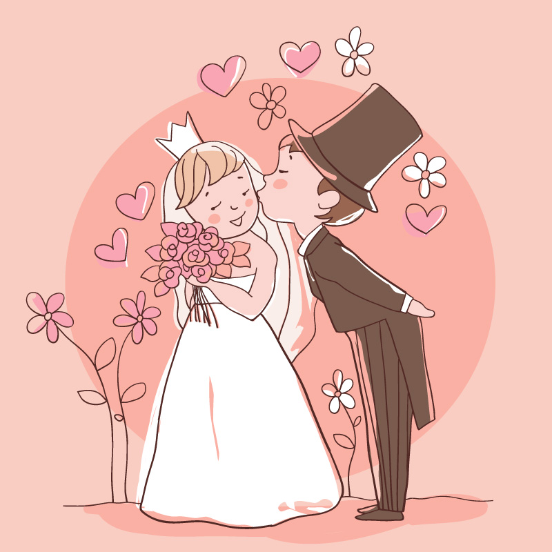 Cartoon Wedding Kiss the Bride | Free Vector Graphic Download