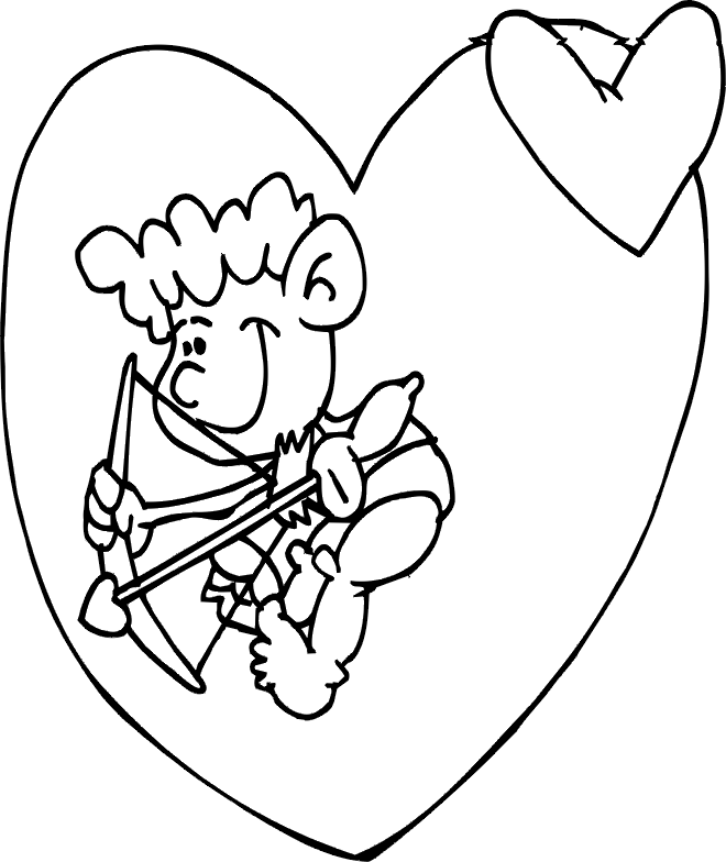 Valentine Coloring Page | A Cupid Inside A Heart