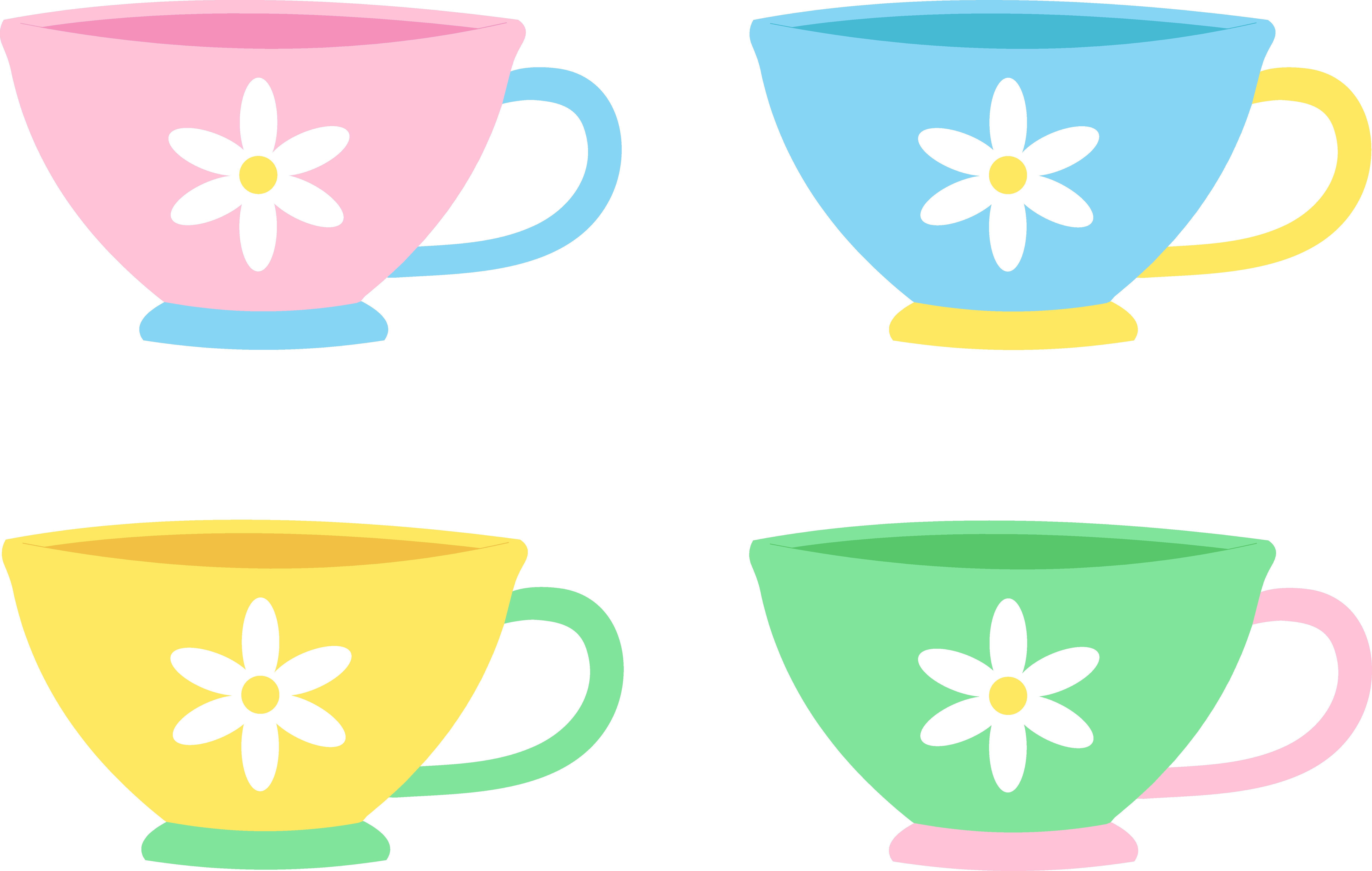 Set of Four Cute Pastel Tea Cups - Free Clip Art