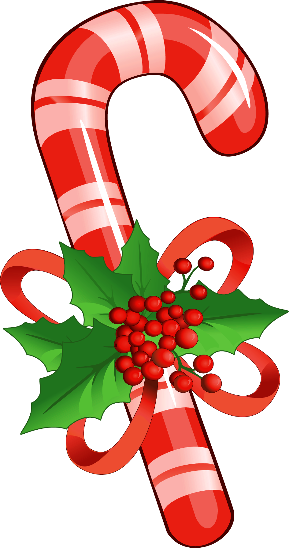 Candy Cane with Mistletoe PNG Clipart
