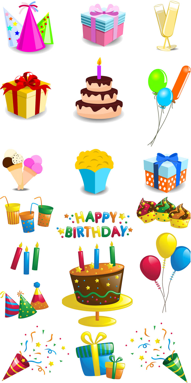 Cartoon Happy Birthday decorations vector | Vector Graphics Blog