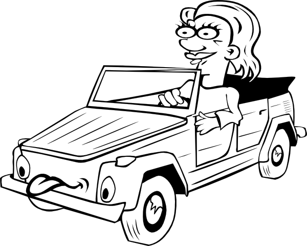 Girl Driving Car Cartoon Outline clip art Free Vector / 4Vector