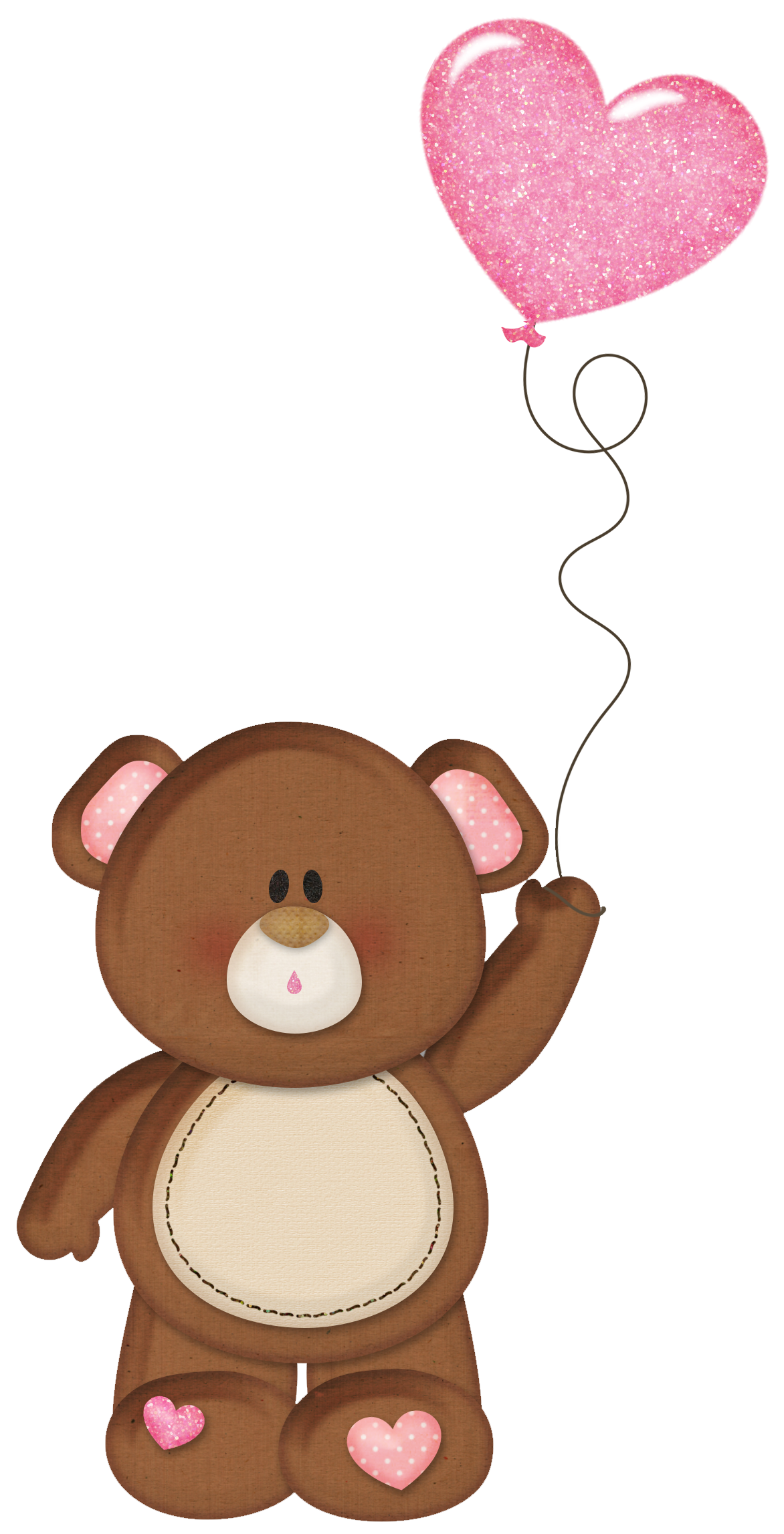 Brown Teddy with Pink Heart Balloon PNG Clipart