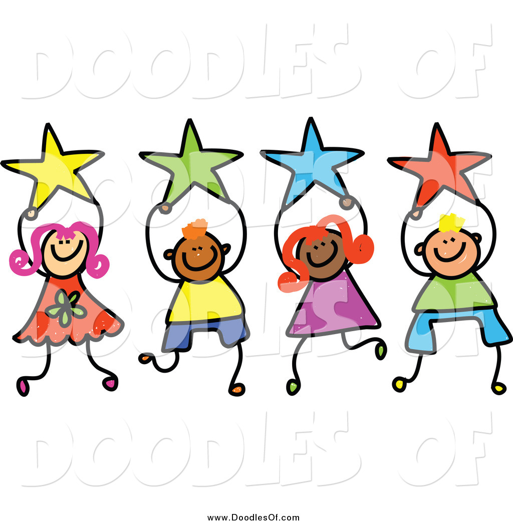Kids Teamwork Clipart Vector Of Doodled Holding Stars By Clipart ...