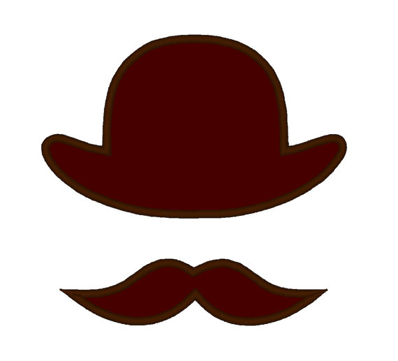 Bowler Hat Moustache Mustache APPLIQUE. Instant by DChaseDesigns