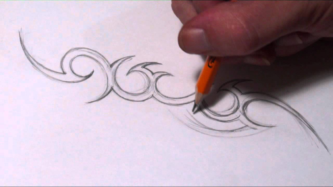 Drawing a Simple Tribal Name Tattoo Design - YouTube