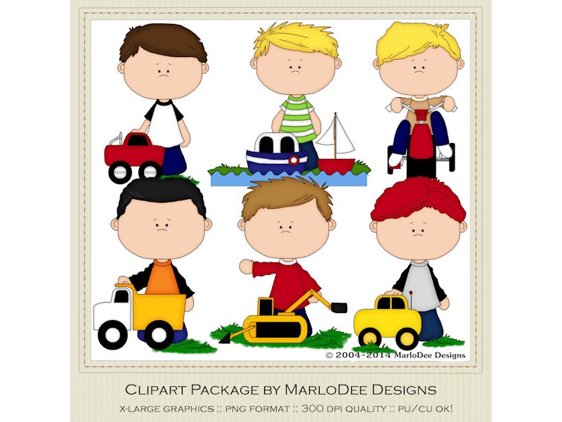 Boys Playing Clip Art Graphics by MarloDee Designs