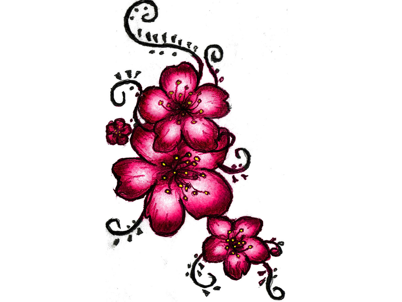 Free designs - Red cherry blossom tattoo wallpaper