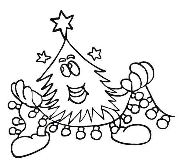 Christmas Tree Doing a Christmas Decoration Coloring Page - Free ...