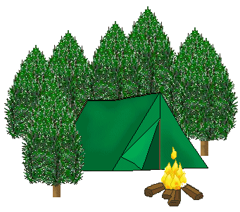 Camping Clip Art - Large Green Tent and Campfire