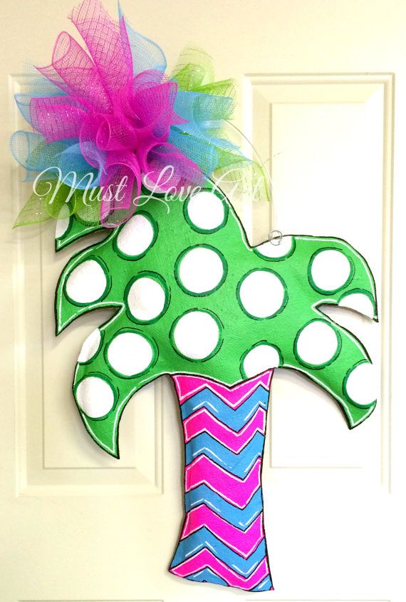 Summer Beach Palm Tree Burlap Door Hanger Pool Party Decoration Polka…