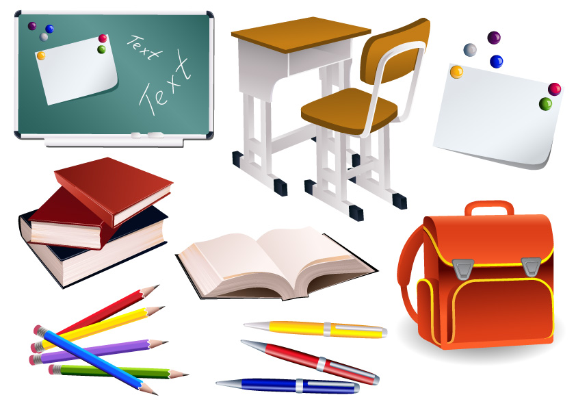 Students school supplies vector material Free Vector / 4Vector