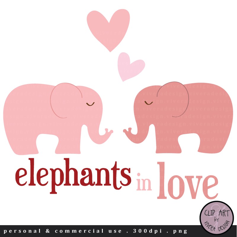 Digital Clip Art Elephants in Love in Pink by viveradesign