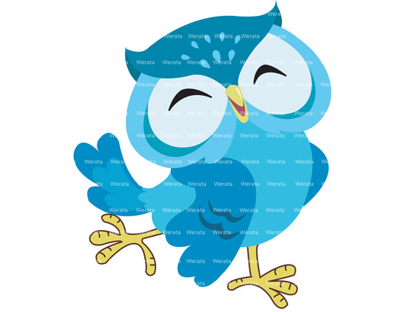 blue owl clip art digital clipart Cute Owl Digital Clip by Werata