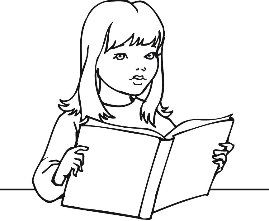 printable outline of a girl reading a book - Coloring Point ...