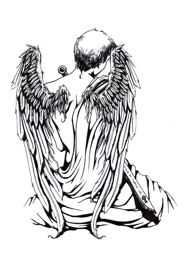 Sitting Angel Tattoo Sketch