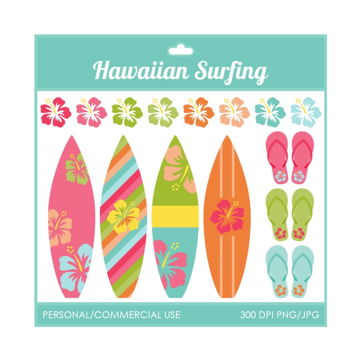 Hawaiian Surfing Clipart - Digital Clip Art Graphics for Personal or …