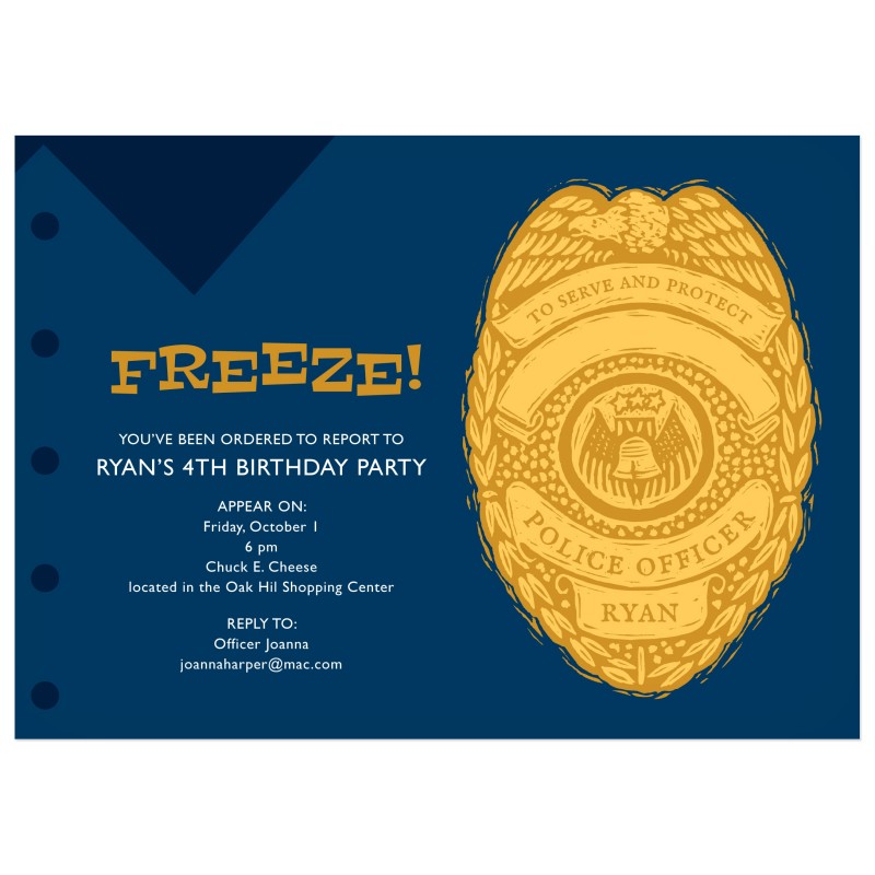 Police Badge Kid's Birthday Party Invitation | Paper Snaps