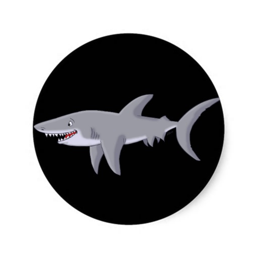 Cartoon Great White Shark Round Sticker | Zazzle