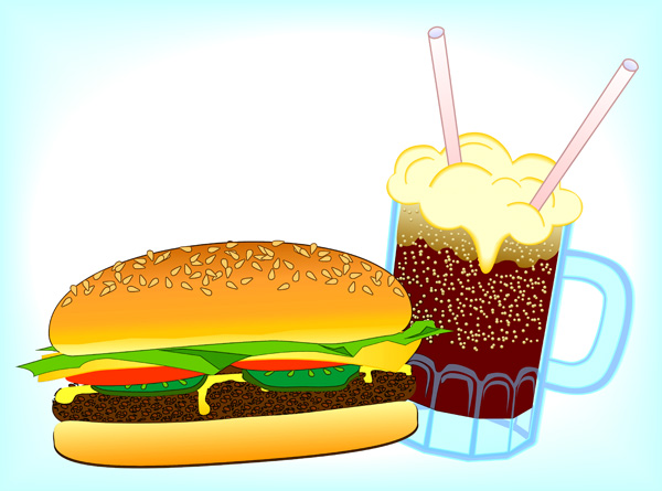Old-Fashioned Hamburger and Soda - Free Clip Art