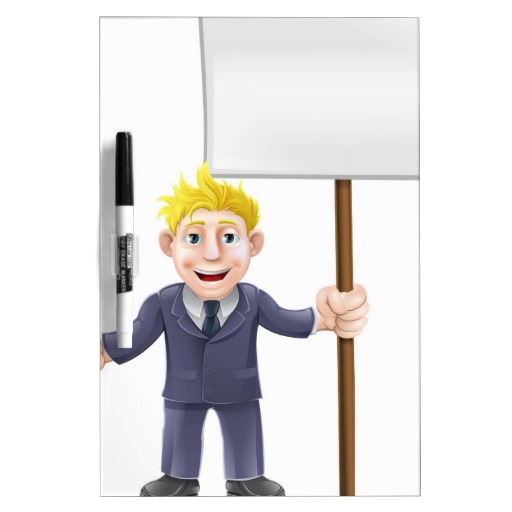 Cartoon suit man holding sign dry erase boards | Zazzle