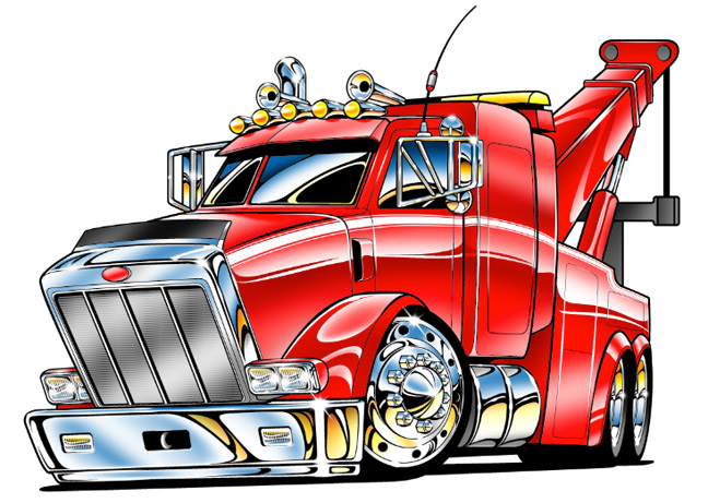 Cartooned Big Rig Tow Truck T-Shirt Art | hotrodkristina.