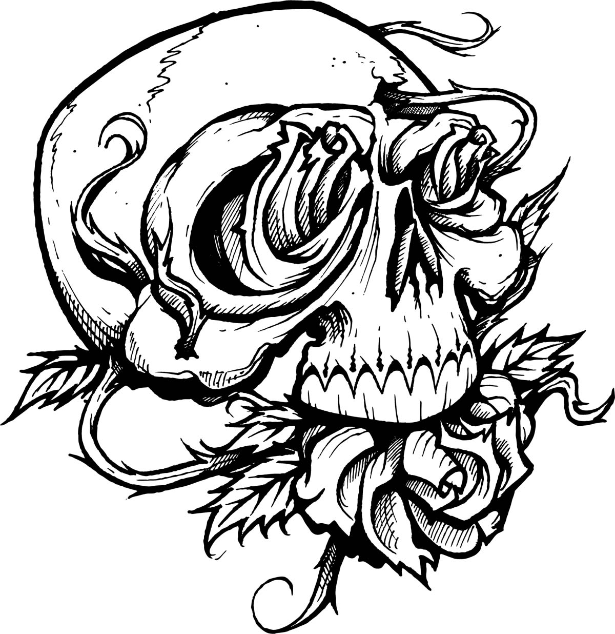 Images For > Tattoo Drawings Of Skulls And Flowers