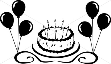 Birthday Cake with Balloons Graphic | Church Birthday Clipart