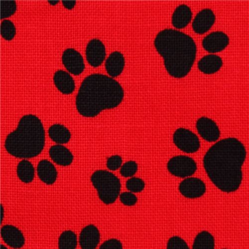 Tela roja animales huellas de perro negras - Telas con animales ...