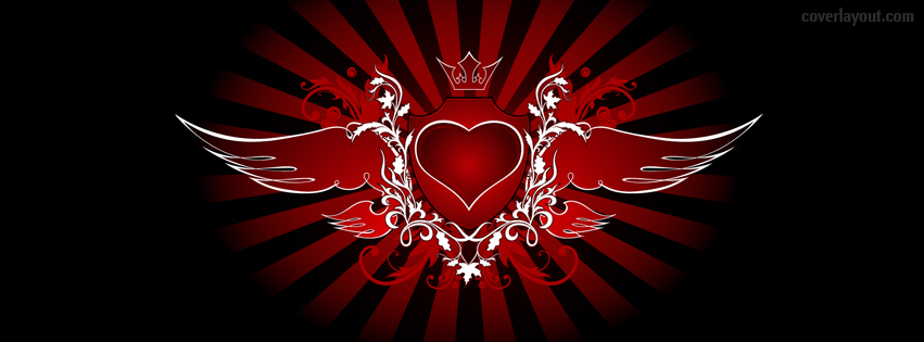 Flying Heart With Wings and Crown Facebook Cover, Flying Heart ...