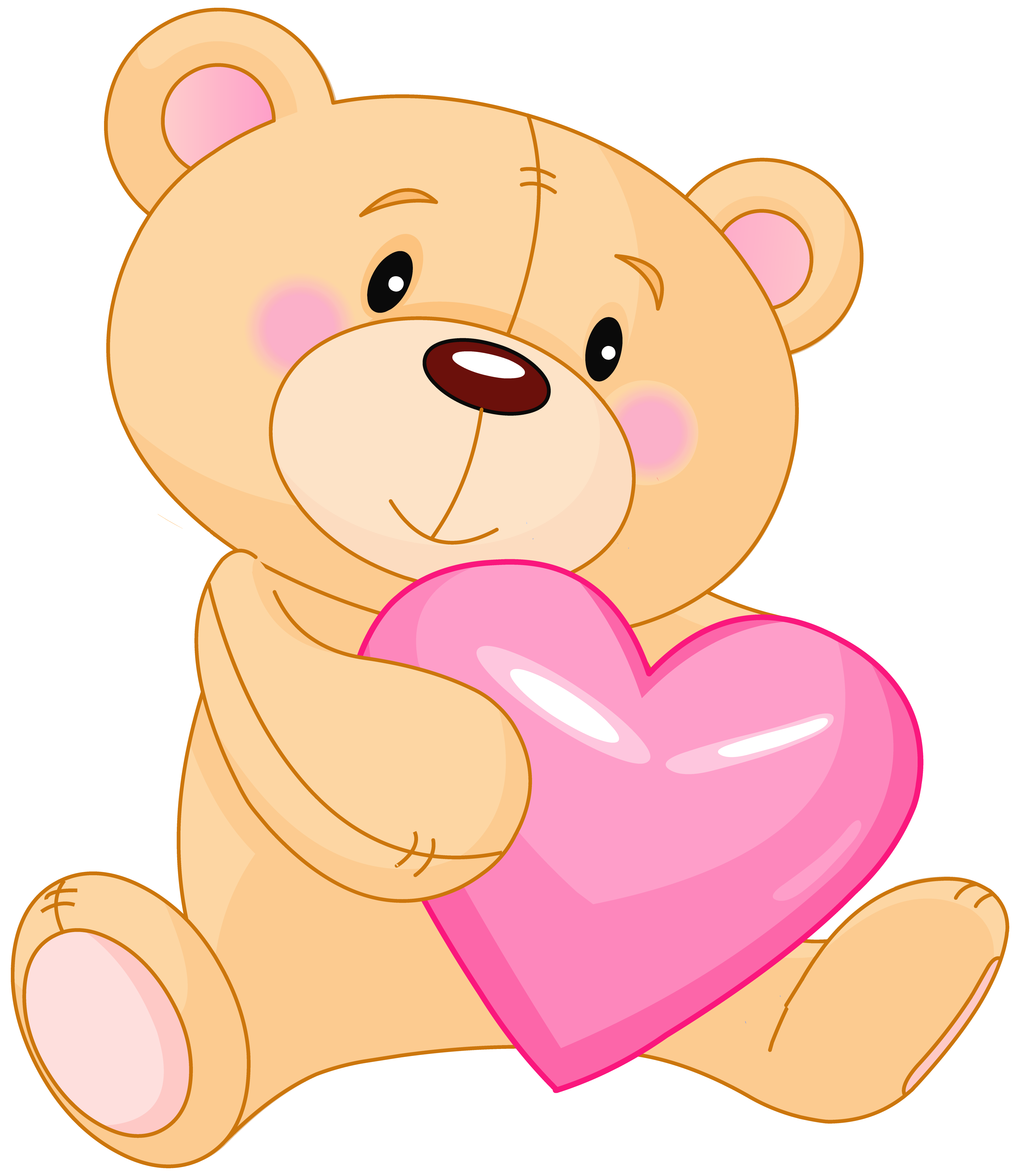 Transparent Cute Teddy with Pink Heart PNG Clipart